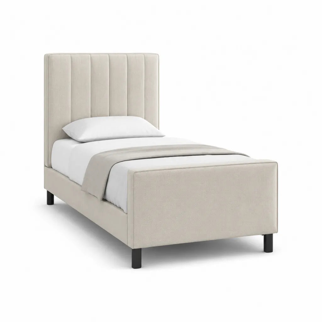 Polsterbett Einzelbett 90 x 200 cm Polyester rechteckig Creme