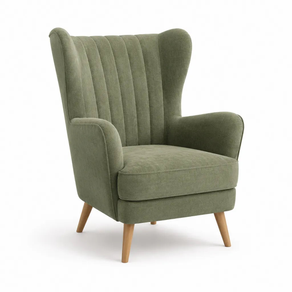 Ohrensessel Hochlehner mit Armlehnen 76 x 85 x 104 cm Polyester-Velours Olivgrün