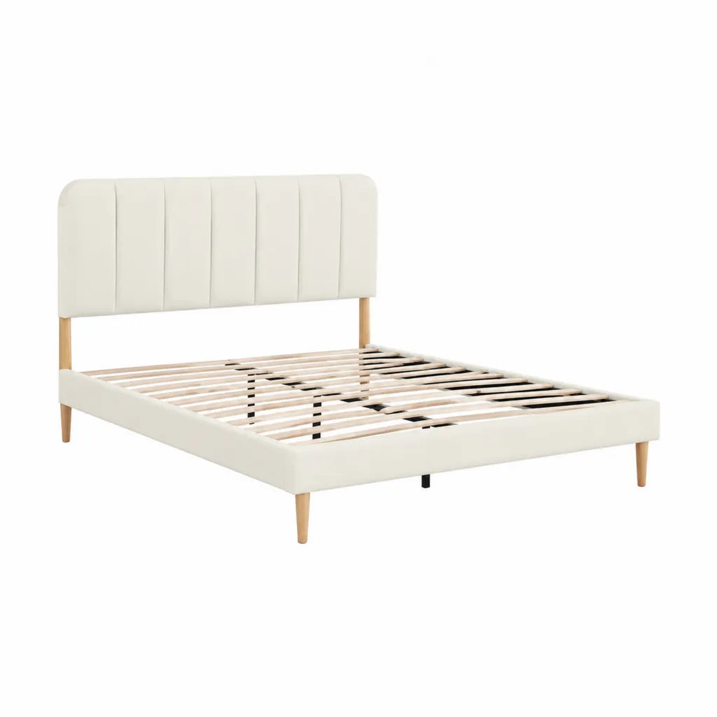 Polsterbett Doppelbett 160 x 200 cm Polyester Creme rechteckig mit Lattenrost und Massivholzbeinen
