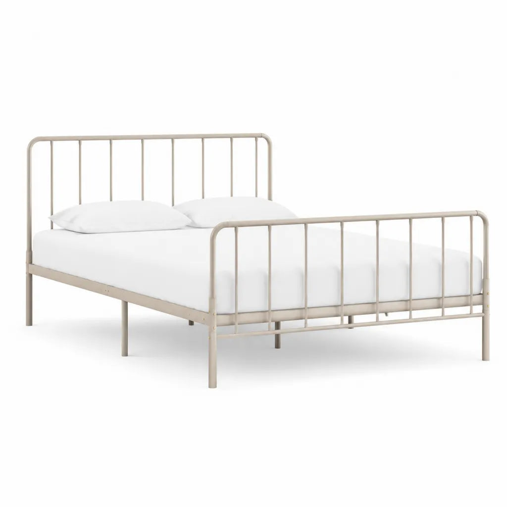 Metallbett Doppelbettgestell 140 x 200 cm Stahlrohr rechteckig Beige