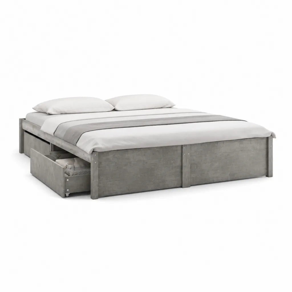 Stauraumbett Doppelbett 160 x 200 cm rechteckig aus Spanplatte in Betonoptik Grau mit 2 Schubladen
