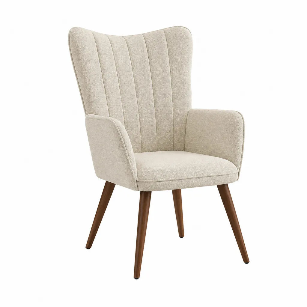 Ohrensessel mit Armlehnen Polyesterbezug und Massivholzbeinen in Creme 67 x 75 x 103 cm
