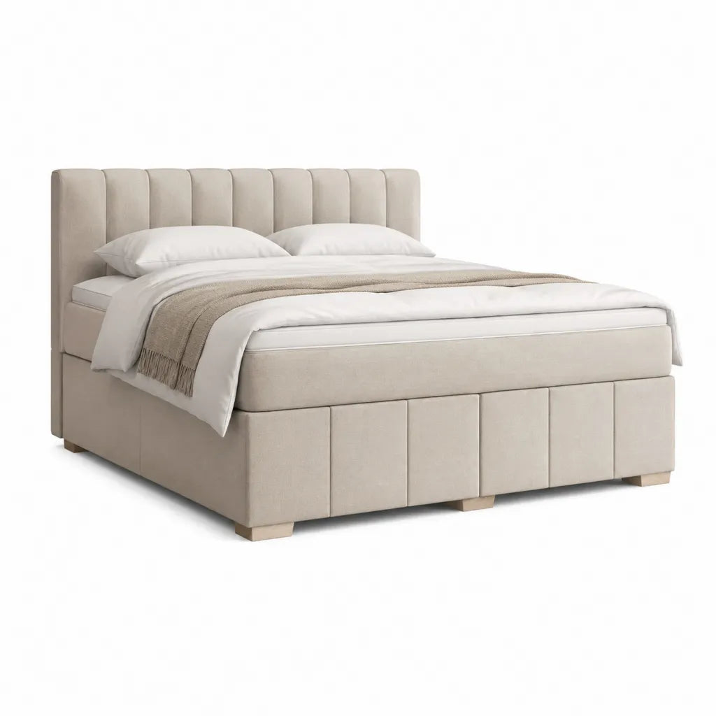 Boxspringbett 180 x 200 cm gepolstert mit Polyester-Samt in Beige