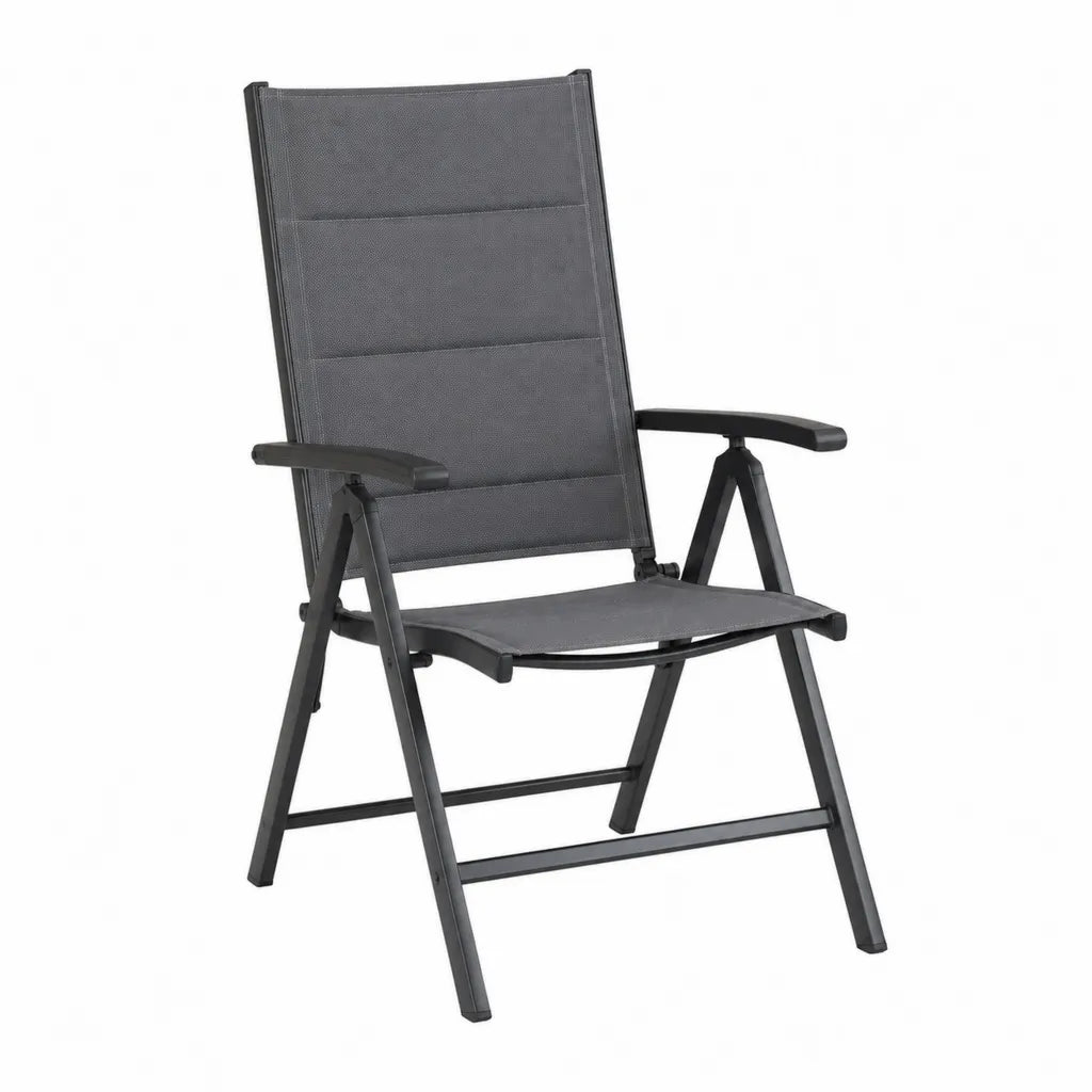 Klappbarer Gartenstuhl mit Armlehnen 56 x 65 x 108 cm Stahl und Textilene Anthrazit