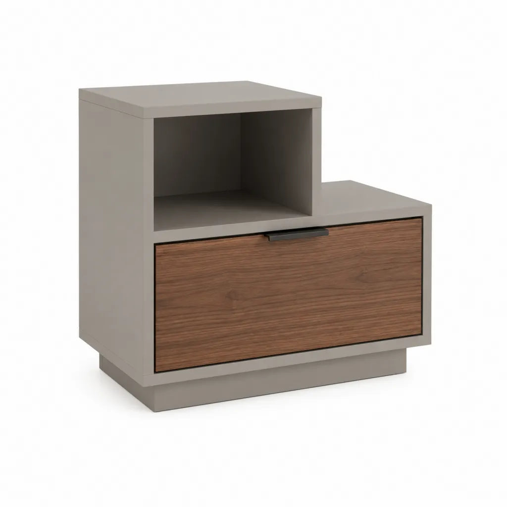 Nachttisch mit Schublade und offenem Fach 50 x 40 x 55 cm Holzwerkstoff rechteckig Grau Walnuss