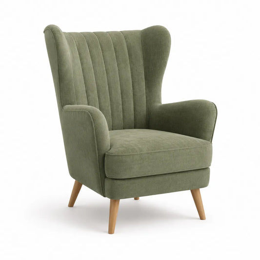 Ohrensessel Hochlehner mit Armlehnen 76 x 85 x 104 cm Polyester-Velours Olivgrün
