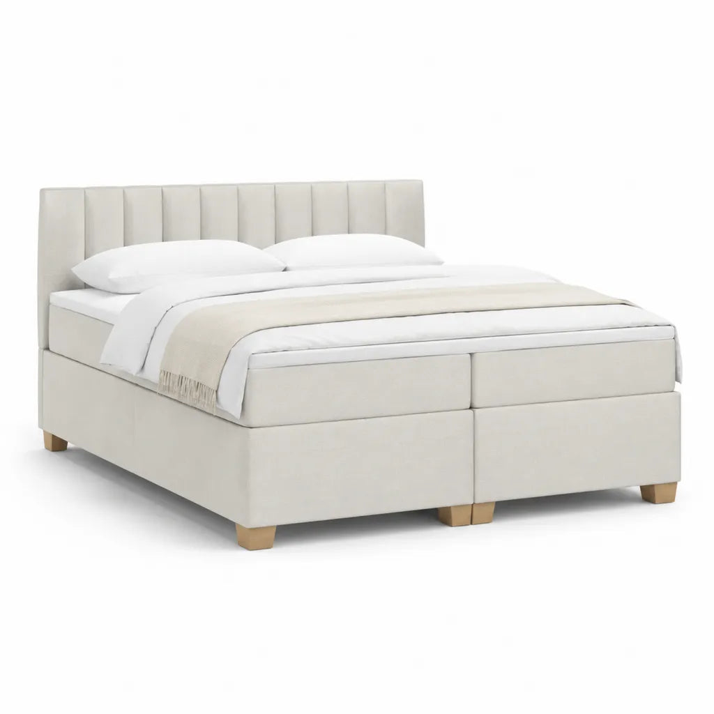 Boxspringbett 180 x 200 cm mit gepolstertem Kopfteil Polyester Cremeweiß