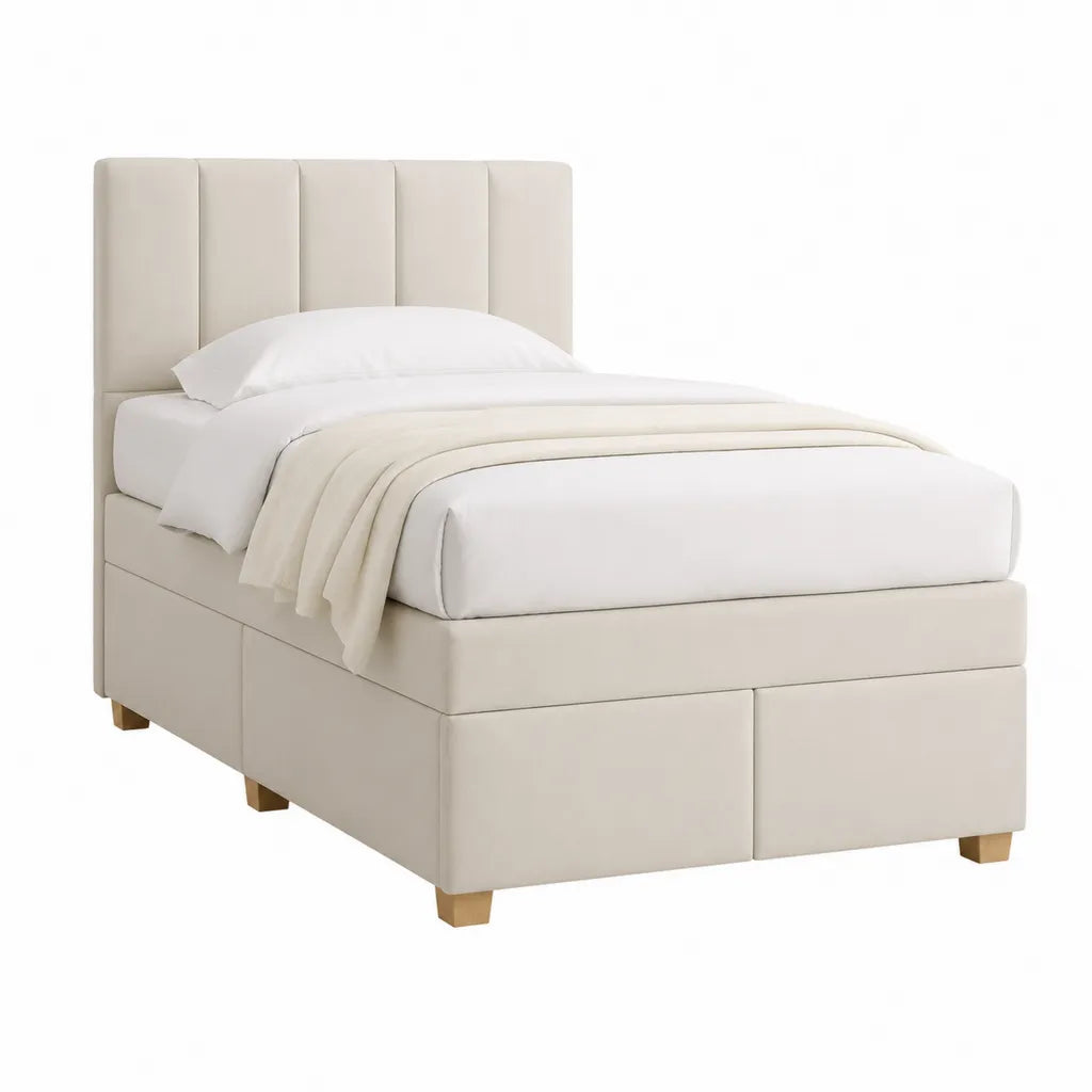 Polsterbett 90 x 200 cm mit gepolstertem Kopfteil Polyester Cremeweiß