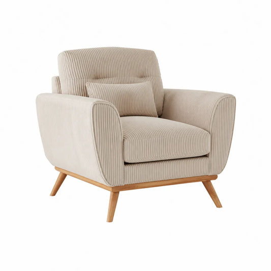 Cord-Sessel mit Rückenkissen Polyesterbezug abgerundete Form Beige 95 x 88 x 88 cm