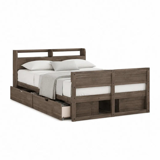 Stauraumbett Doppelbett aus massivem Kiefernholz in Dunkelbraun 160 x 200 cm