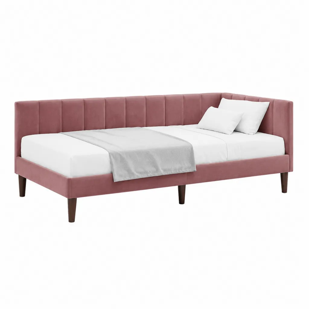 Polsterbett Tagesbett 90 x 200 cm mit Polyester-Samtbezug Rosa