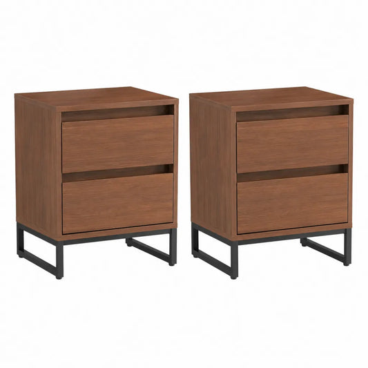 Nachttisch 2er Set mit 2 Schubladen MDF Walnussoptik Stahlgestell Braun 40 x 35 x 60 cm