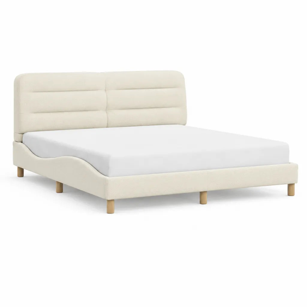 Polsterbett Doppelbett 180 x 200 cm mit gepolstertem Kopfteil aus Polyester Cremeweiß