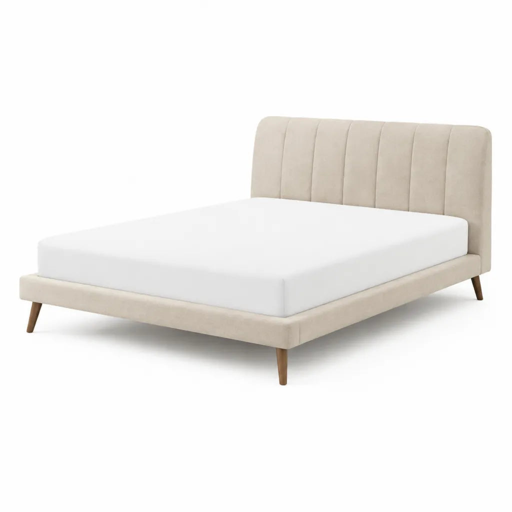Polsterbett Doppelbett mit Kopfteil 160 x 200 cm Polyester rechteckig Beige