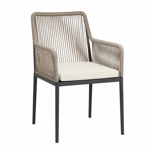 Gartenstuhl mit Armlehnen und Sitzkissen 61 x 63 x 83 cm Aluminium Polypropylen-Seilgeflecht Schwarz Taupe Creme