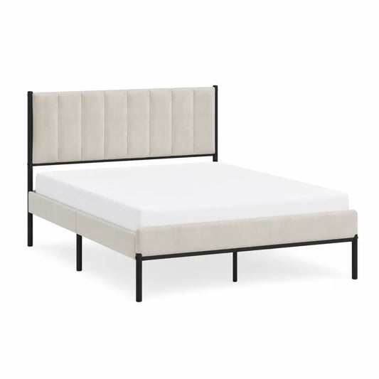 Polsterbett Bettgestell 160 x 200 cm mit gepolstertem Kopfteil aus Polyester Schwarz Beige