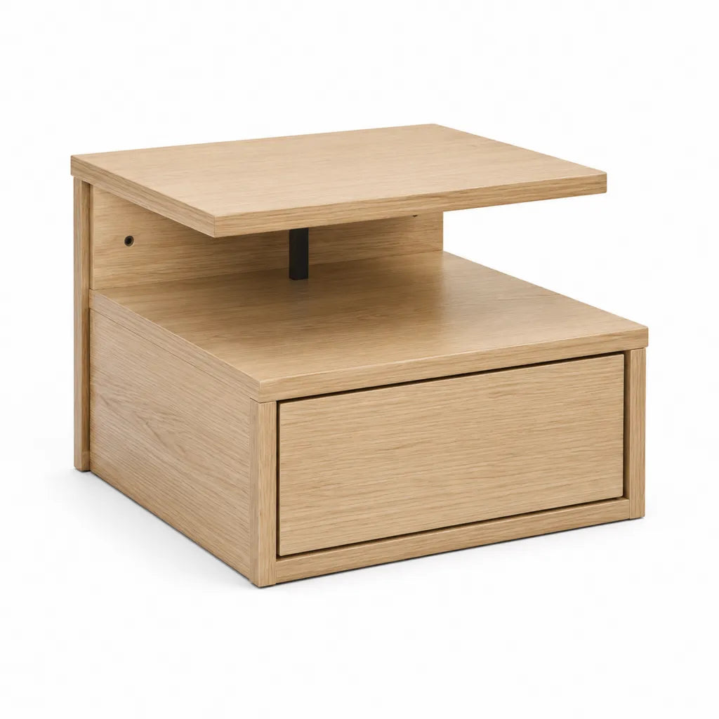 Nachttisch mit Schublade und offenem Fach aus MDF mit Eichenfurnier in Natur 50 x 40 x 55 cm