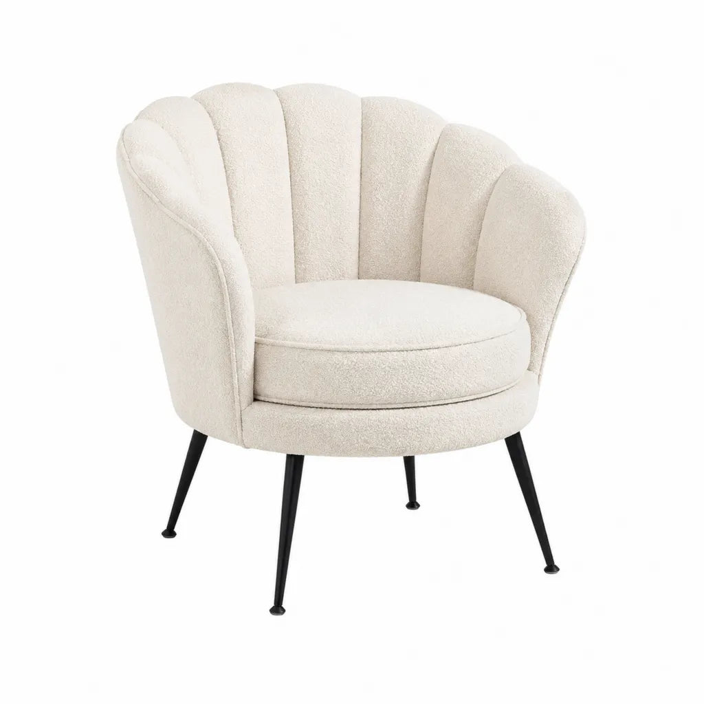 Bouclé-Sessel mit Armlehnen in Creme 76 x 73 x 78 cm mit Polyesterbezug und Stahlbeinen