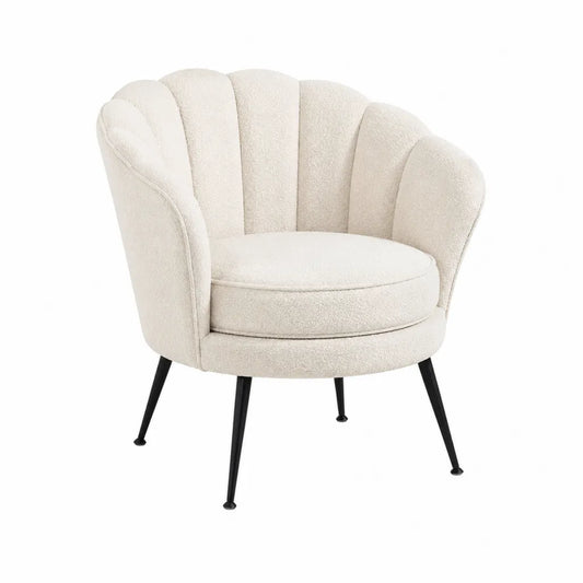 Bouclé-Sessel mit Armlehnen in Creme 76 x 73 x 78 cm mit Polyesterbezug und Stahlbeinen