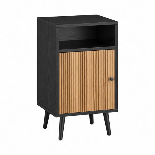 Nachttisch mit Tür und offenem Fach 40 x 35 x 65 cm MDF Stahl rechteckig Schwarz Natur