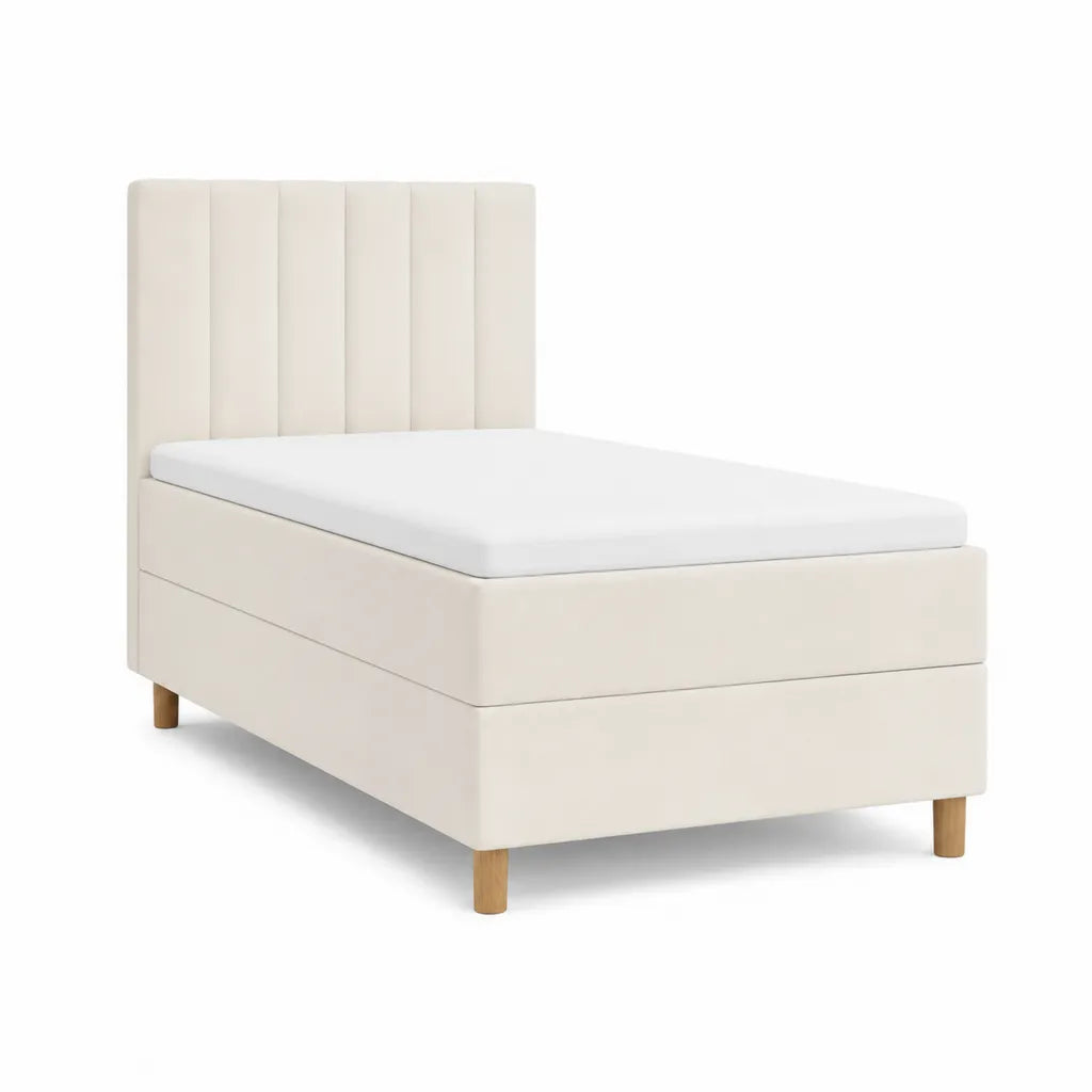Polsterbett Einzelbett 90 x 200 cm rechteckig mit Polyesterbezug Creme