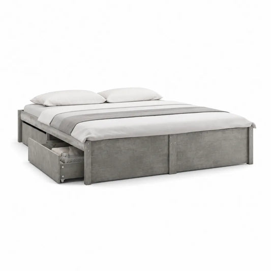 Stauraumbett Doppelbett 160 x 200 cm rechteckig aus Spanplatte in Betonoptik Grau mit 2 Schubladen