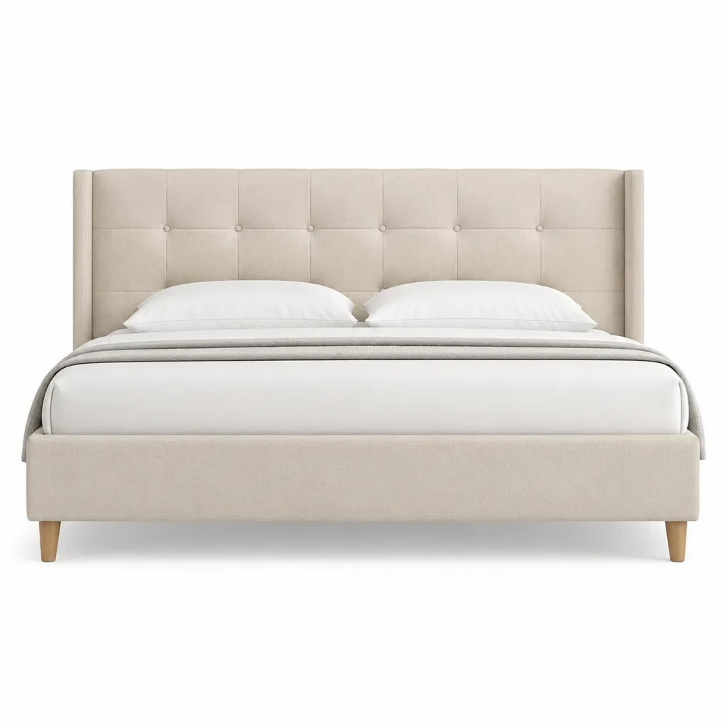 Polsterbett Doppelbett 180 x 200 cm mit Polyesterbezug rechteckig Beige