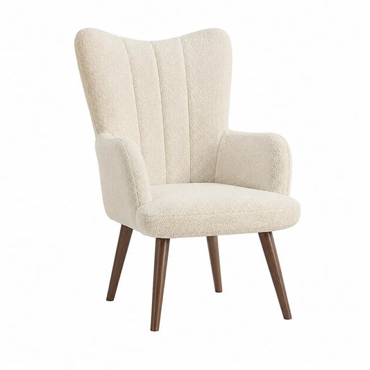 Ohrensessel Wohnzimmer mit Bouclébezug aus Polyester in Creme 78 x 82 x 105 cm