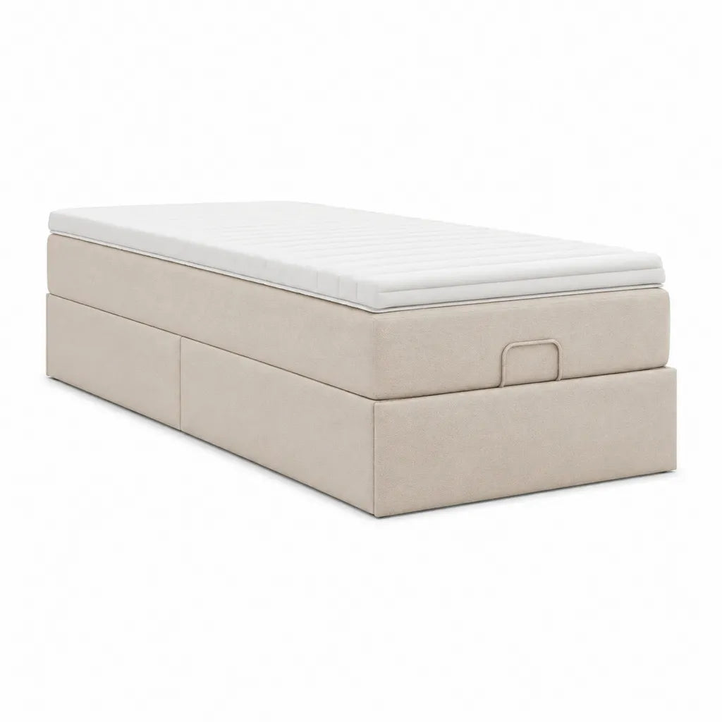Boxspringbett mit Stauraum rechteckig 90 x 200 cm Polyester Beige