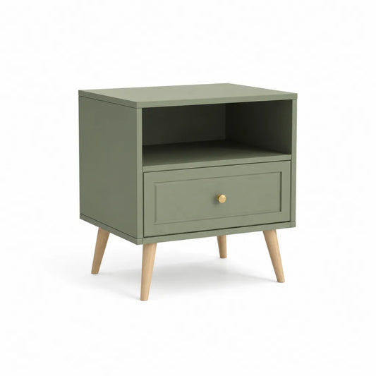 Nachttisch mit Schublade und offenem Fach aus MDF 40 x 35 x 55 cm rechteckig olivgrün