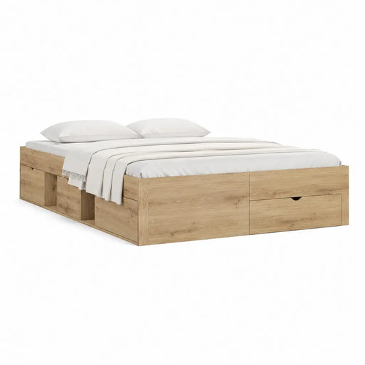 Stauraumbett Doppelbett 180 x 200 cm Spanplatte Eichefarben Rechteckig mit Schubladen