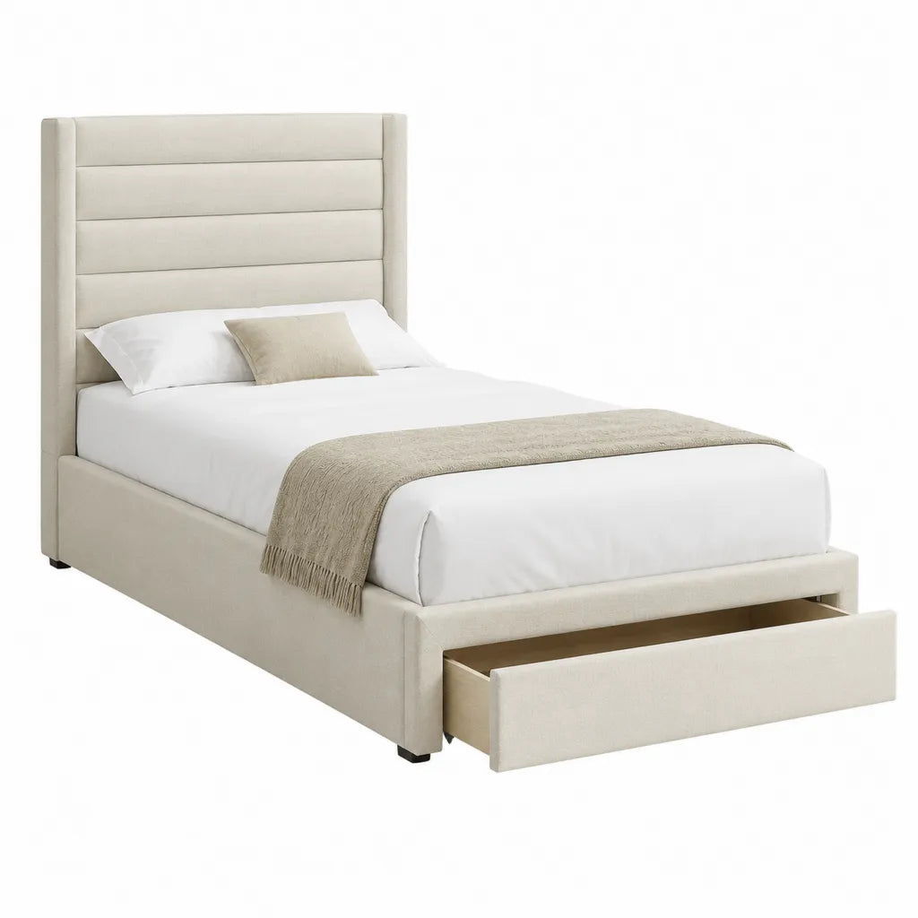Polsterbett 160 x 200 cm mit Schublade Polyesterbezug rechteckig Beige