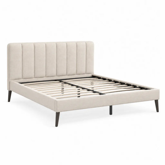 Polsterbett Doppelbett 160 x 200 cm rechteckig Polyester Creme mit Lattenrost