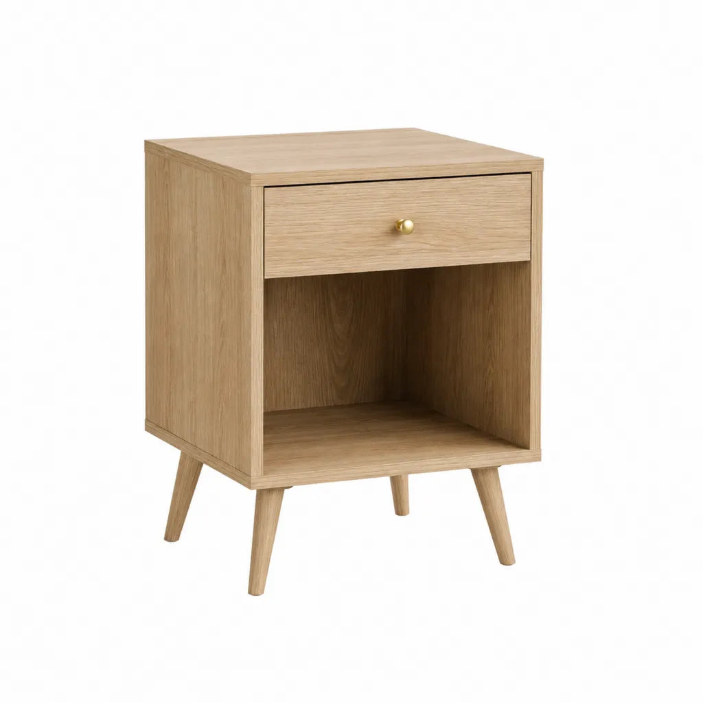 Nachttisch mit Schublade und offenem Fach MDF Eichenholzdekor rechteckig Natur 40 × 35 × 60 cm