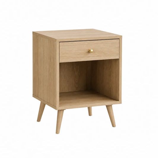 Nachttisch mit Schublade und offenem Fach MDF Eichenholzdekor rechteckig Natur 40 × 35 × 60 cm