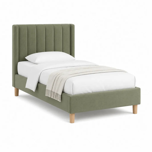Polsterbett 90 x 200 cm Samt Polyester Olivgrün mit hohem Kopfteil und Holzfüßen