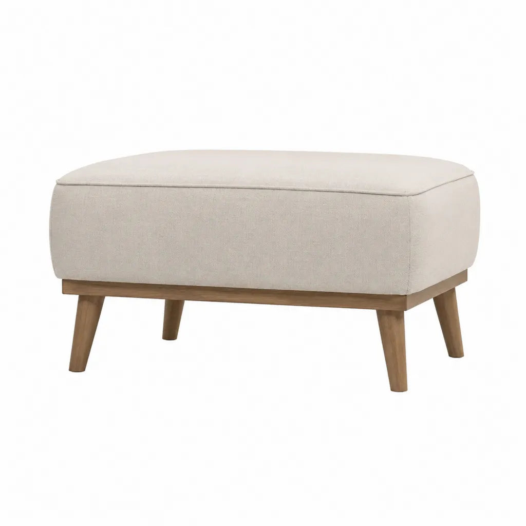 Polsterhocker Fußhocker rechteckig 80 x 60 x 42 cm Polyester Beige mit Massivholzfüßen Naturbraun